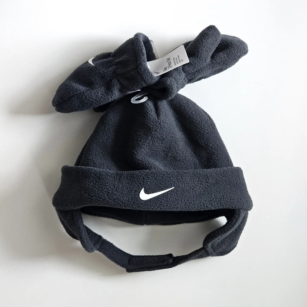 NWT Nike 2 Piece Set Kids Gray White Fleece Hat and Mittens Toddler Set - Picture 4 of 9